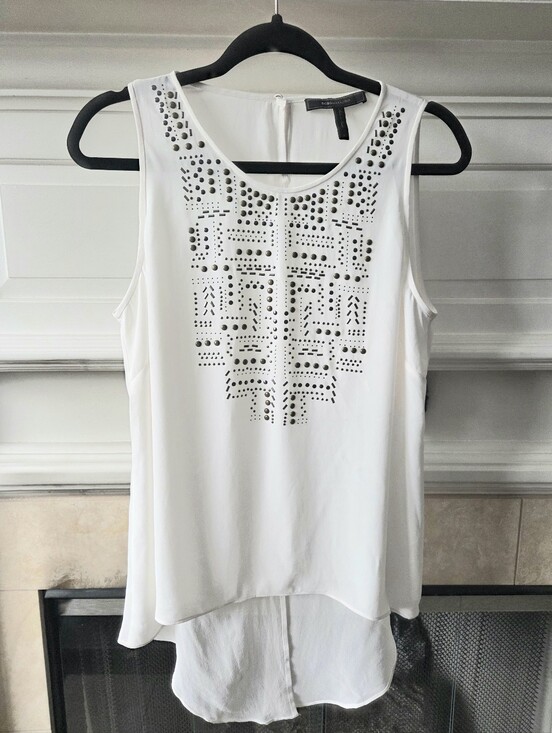BCBGMaxAzria Tops - BCBGMaxAzria White Studded Sleeveless Blouse High Low Hem Top M